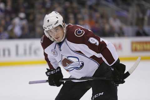 Nov 17, 2015; Toronto, Ontario, CAN; Colorado Avalanche forward Matt Duchene (9) prepares for a face-off against the Toronto Maple Leafs at the Air Canada Centre. The Maple Leafs won 5-1. Mandatory Credit: John E. Sokolowski-USA TODAY Sports