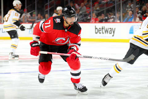 New Jersey Devils defenseman Jonas Siegenthaler (71). (Photo by Rich Graessle/Getty Images)