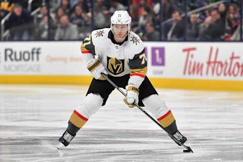 COLUMBUS, OH – NOVEMBER 5: William Karlsson #71 of the Vegas Golden Knights skates against the Columbus Blue Jackets on November 5, 2019 at Nationwide Arena in Columbus, Ohio. (Photo by Jamie Sabau/NHLI via Getty Images)