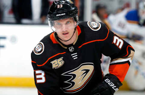 ANAHEIM, CA – MARCH 6: Jakob Silfverberg #33 of the Anaheim Ducks skates in warm-ups prior to the game against the St. Louis Blues on March 6, 2019, at Honda Center in Anaheim, California. (Photo by Debora Robinson/NHLI via Getty Images)