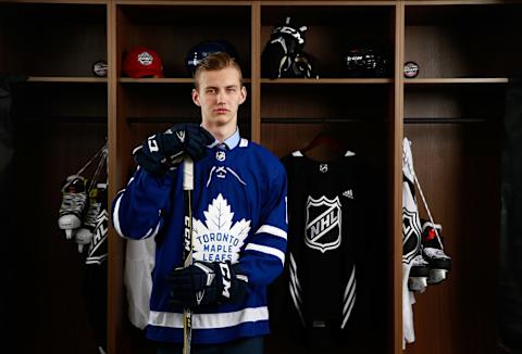 CHICAGO, IL – JUNE 24: Fedor Gordeev, 141st overall pick of the Toronto Maple Leafs, poses for a portrait during the 2017 NHL Draft at United Center on June 24, 2017 in Chicago, Illinois. (Photo by Jeff Vinnick/NHLI via Getty Images)