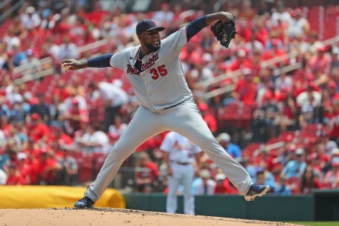 ST LOUIS, MO – AUGUST 01: Michael Pineda #35 of the Minnesota Twins delivers a pitch against the St. Louis Cardinals in the first inning at Busch Stadium on August 1, 2021 in St Louis, Missouri. (Photo by Dilip Vishwanat/Getty Images)