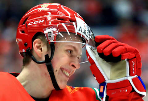 OSTRAVA, CZECH REPUBLIC – JANUARY 4, 2020: Russia’s Pavel Dorofeyev in the 2020 World Junior Ice Hockey Championship semifinal match against Sweden at Ostravar Arena. Peter Kovalev/TASS (Photo by Peter Kovalev\TASS via Getty Images)