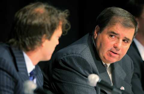 Colorado Avalanche President Pierre Lacroix (R). (Photo by Doug Pensinger/Getty Images)