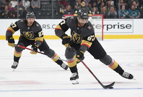 LAS VEGAS, NEVADA – SEPTEMBER 29: Max Pacioretty #67 of the Vegas Golden Knights skates during the first period against the San Jose Sharks at T-Mobile Arena on September 29, 2019 in Las Vegas, Nevada. (Photo by David Becker/NHLI via Getty Images)