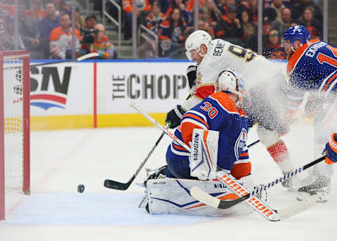 EDMONTON, CANADA – DECEMBER 16: Sam Bennett #9 of the Florida Panthers scores a goal in the second period against the Edmonton Oilers at Rogers Place on December 16, 2023 in Edmonton, Alberta, Canada. (Photo by Lawrence Scott/Getty Images)