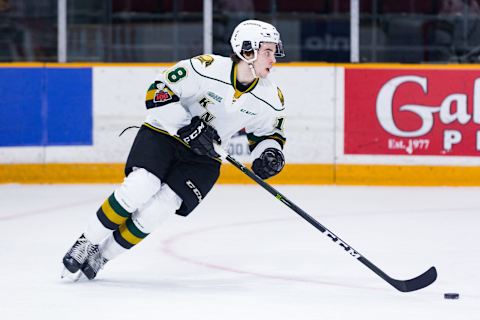 London Knights Forward Liam Foudy (18) (Photo by Richard A. Whittaker/Icon Sportswire via Getty Images)