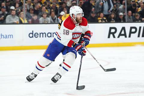 Mar 23, 2023; Boston, Massachusetts, USA; Montreal Canadiens defenseman David Savard. Mandatory Credit: Paul Rutherford-USA TODAY Sports