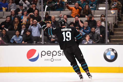 Jan 9, 2020; San Jose, California, USA; San Jose Sharks center Joe Thornton   Mandatory Credit: Cody Glenn-USA TODAY Sports