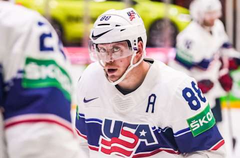 HELSINKI, FINLAND - MAY 26: Nate Schmidt of United States during the 2022 IIHF Ice Hockey World Championship match between Switzerland and USA at Helsinki Ice Hall on May 26, 2022 in Helsinki, Finland. (Photo by Jari Pestelacci/Eurasia Sport Images/Getty Images)