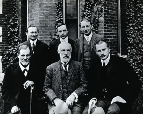 Sigmund Freud (far left), G. Stanley Hall, Carl Gustav Jung, and other luminaries at Clark University in 1909.