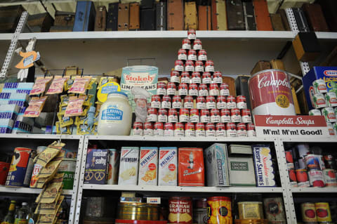 Mid-century canned food and other items at the History For Hire prop house in North Hollywood