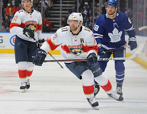 TORONTO, ON – MARCH 27: Jonathan Huberdeau #11 of the Florida Panthers skates against the Toronto Maple Leafs during an NHL game at Scotiabank Arena on March 27, 2022 in Toronto, Ontario, Canada.  (Photo by Claus Andersen/Getty Images)