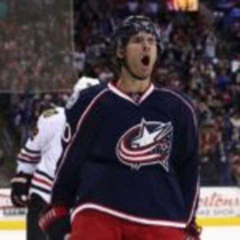 Apr 9, 2016; Columbus, OH, USA; Columbus Blue Jackets left wing Brandon Saad (20) against the Chicago Blackhawks at Nationwide Arena. The Blue Jackets won 5-4 in overtime. Mandatory Credit: Aaron Doster-USA TODAY Sports