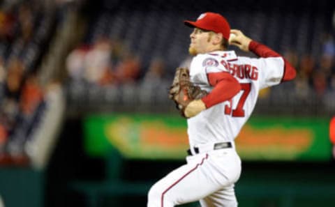 WASHINGTON, DC – SEPTEMBER 23: Stephen Strasburg #37 of the Washington Nationals pitches against the Atlanta Braves at Nationals Park on September 23, 2011 in Washington, DC. The Braves won 7-4. (Photo by G Fiume/Getty Images)