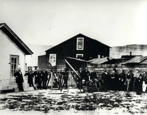 Scientists—including Edison (second from right) and Watson (sixth from right)—at Rawlins, Wyoming Territory.