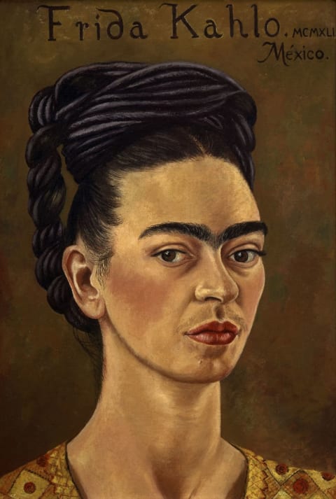 Frida Kahlo, Self-Portrait with Red and Gold Dress, 1941, Oil on canvas, 39 x 27.5 cm