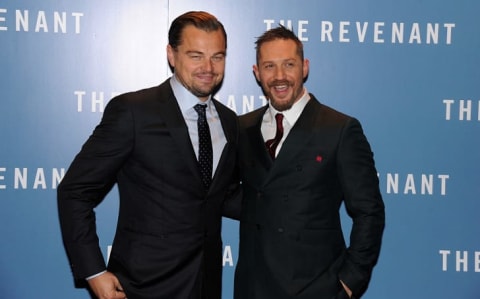 Leonardo DiCaprio and Tom Hardy at the UK premiere of The Revenant (2015) in London.