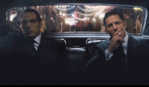 Tom Hardy portrays twin brothers Ronnie and Reggie Kray—two of Britain's most notorious criminals—in Legend (2015).