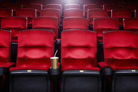 The interior of an empty movie theater.