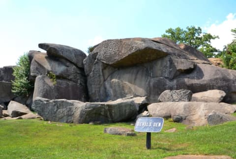 The group of rocks in Gettysburg, Pennsylvania known as Devil's Den.