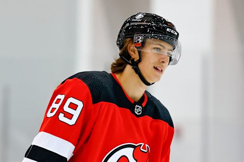 Josh Filmon #89 of the New Jersey Devils. (Photo by Rich Graessle/Getty Images)