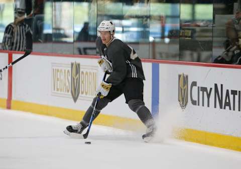 LAS VEGAS, NV – JUNE 29: Vegas Golden Knights Layton Ahac (44) controls the puck during a scrimmage game at the Vegas Golden Knights Development Camp Saturday, June 29, 2019, at City National Arena in Las Vegas, NV. (Photo by Marc Sanchez/Icon Sportswire via Getty Images)