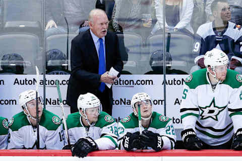 Oct 15, 2016; Denver, CO, USA; Dallas Stars head coach Lindy Ruff in the second period against Colorado Avalanche at the Pepsi Center. Mandatory Credit: Isaiah J. Downing-USA TODAY Sports