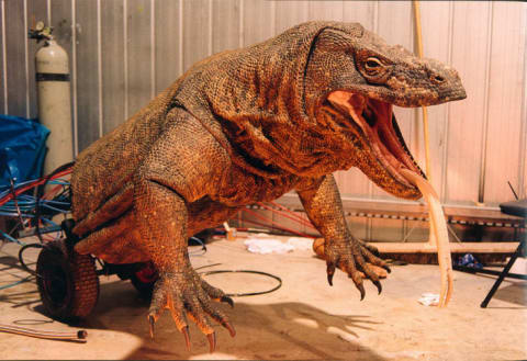 A "wheelbarrow" version of one of the giant lizards made by John Cox Creature Workshop for the 1999 film Komodo