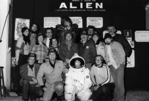 The crew that worked on the Bob Burns 1979 'Alien' attraction. Burns is in the middle row, third from the right.