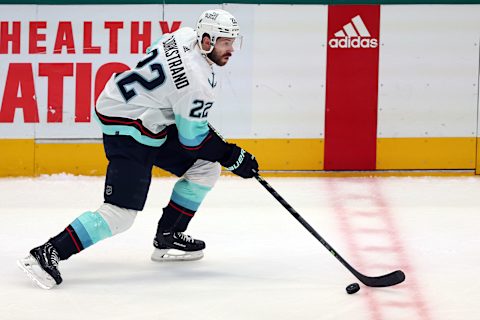 Oliver Bjorkstrand #22 of the Seattle Kraken (Photo by Richard Rodriguez/Getty Images)