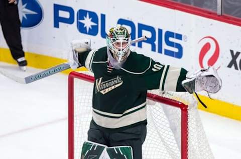 NHL Power Rankings: Minnesota Wild goalie Devan Dubnyk (40) celebrates the win after the game against the Dallas Stars at Xcel Energy Center. The Minnesota Wild beat the Dallas Stars 4-0. Mandatory Credit: Brad Rempel-USA TODAY Sports