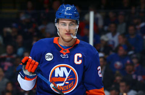 UNIONDALE, NY – MARCH 30: Anders Lee #27 of the New York Islanders skates against the Buffalo Sabres at NYCB Live’s Nassau Coliseum on March 30, 2019 in Uniondale, New York. (Photo by Mike Stobe/NHLI via Getty Images)