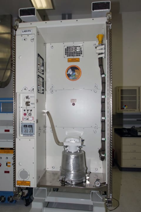 The "orbital outhouse" inside the International Space Station.