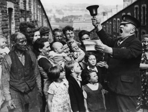 A town crier in Wales, circa 1938.