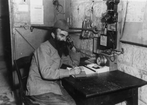 A French telegraphist in 1917, during World War I.