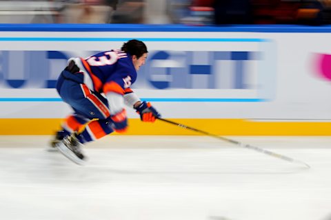 ST LOUIS, MISSOURI – JANUARY 24: Mathew Barzal #13 of the New York Islanders competes in the Bridgestone NHL Fastest Skater during the 2020 NHL All-Star Skills Competition at Enterprise Center on January 24, 2020 in St Louis, Missouri. (Photo by Dilip Vishwanat/Getty Images)