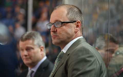 BUFFALO, NY – JANUARY 16: Head coach Dan Bylsma of the Buffalo Sabres watches the action during an NHL game against the Dallas Stars at the KeyBank Center on January 16, 2017 in Buffalo, New York. (Photo by Bill Wippert/NHLI via Getty Images)