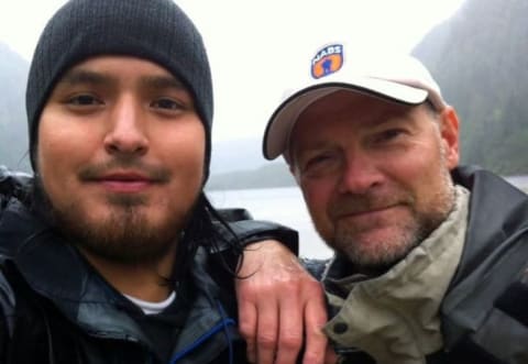 Vernon Brown (left) and Les Stroud in Klemtu