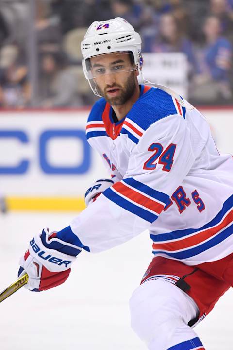 PITTSBURGH, PA – JANUARY 14: New York Rangers Center Boo Nieves (24) warms up before the game between the Pittsburgh Penguins and the New York Rangers on January 14, 2018, at PPG Paints Arena in Pittsburgh, PA. (Photo by Jeanine Leech/Icon Sportswire via Getty Images)