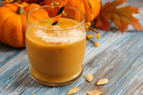 Glass of pumpkin smoothie.