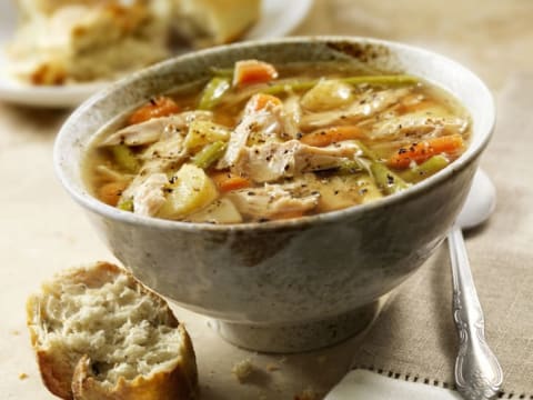 Bowl of turkey soup.