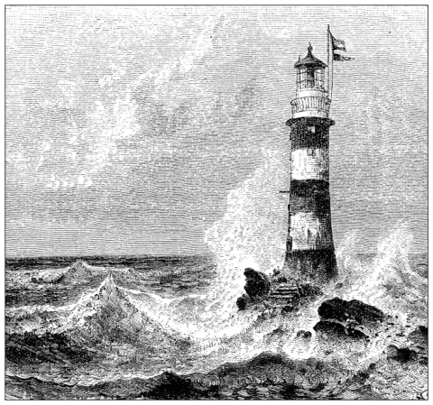 An illustration of the Eddystone Lighthouse.