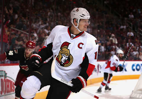 GLENDALE, AZ – OCTOBER 15: Jason Spezza #19 of the Ottawa Senators celebrates after scoring a third period goal against the Phoenix Coyotes during the NHL game at Jobing.com Arena on October 15, 2013 in Glendale, Arizona. The Senators defeated the Coyotes 4-3 in overtime. (Photo by Christian Petersen/Getty Images)