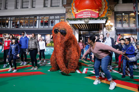 Mr. Snuffleupagus and the National Dance Institute during the 2019 annual Macy's Thanksgiving Day Parade rehearsals.