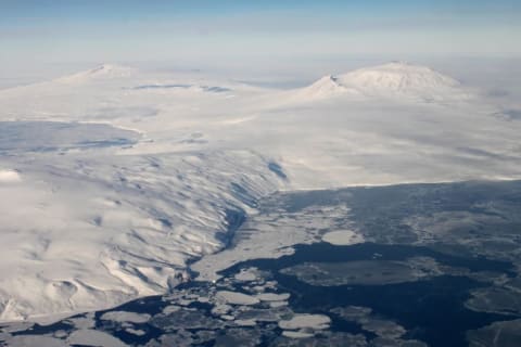 Aerial view of Antarctica.