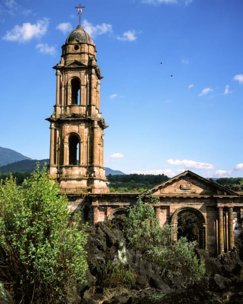 Abandoned church in San Juan Parangaricutiro, Mexico.