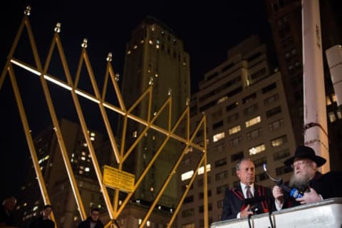 Mayor Michael Bloomberg attends the menorah lighting in New York City in 2013.