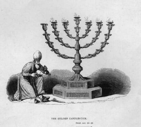 engraving of a menorah