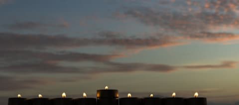 menorah lights on a skyline